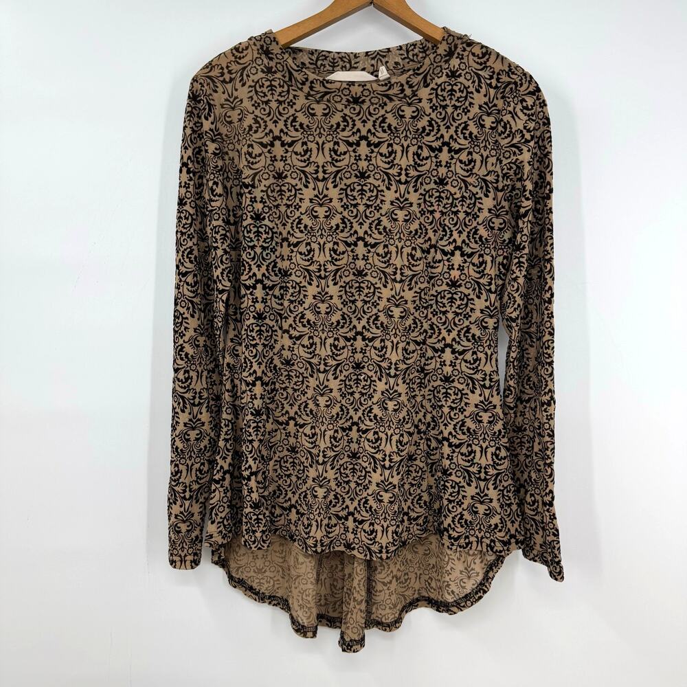 Soft Surroundings Burnout Top XS Brown Sheer Forest Fairy Grunge Artsy Stretch